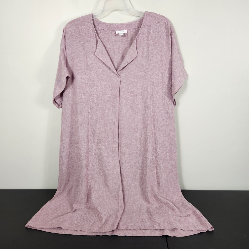 Pure Jill Mauve Linen Blend V-Neck Shift Dress Petite Large Coastal Beachy